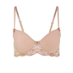 Adore Me Cafeau Demi Bra 34C NWT Lace Lightly Lined Nude Taupe